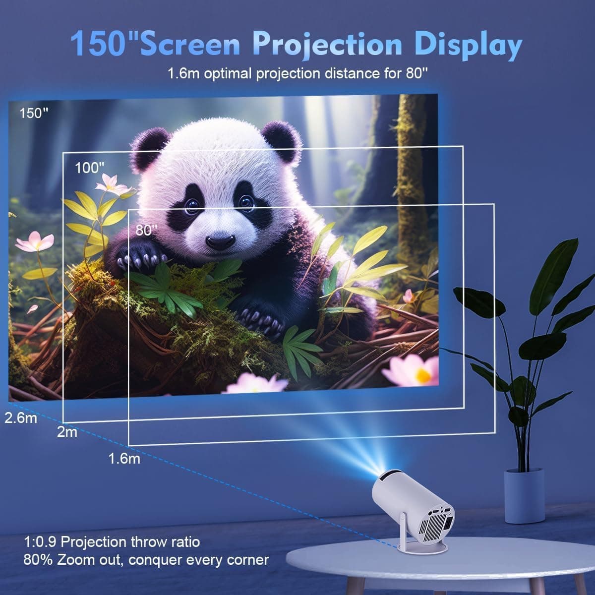 Смарт-проєктор HY300 PRO з Android TV 11.0, підтримкою 4K, WiFi 6 та Bluetooth 5.0 • Портативний проєктор з автофокусом, поворотом на 180° та функцією домашнього кінотеатру — 3