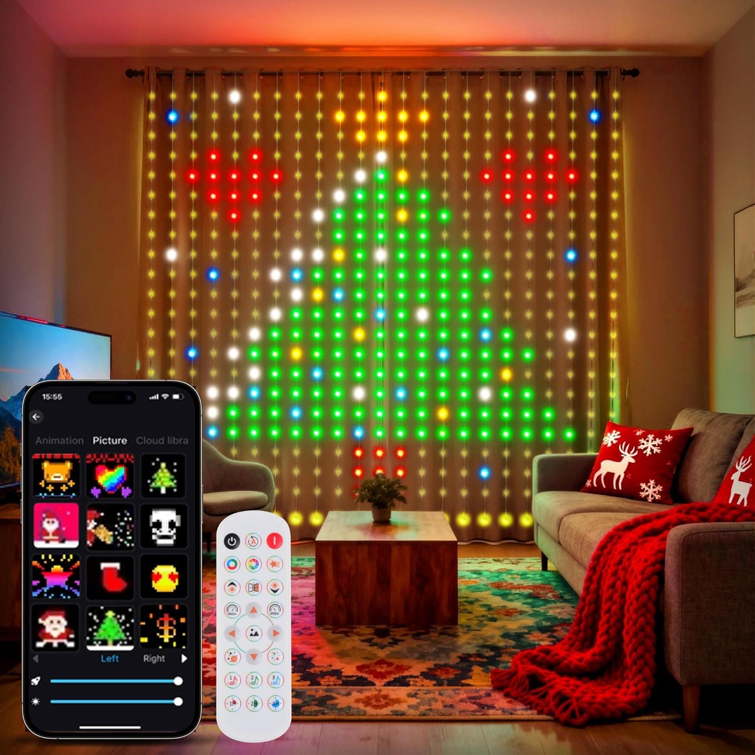 Гірлянда Smart-штора SFK-08 святкова LED-гірлянда для дому ∙ Світлодіодна штора з додатком SFK-08 20 ниток по 20 LED — 4