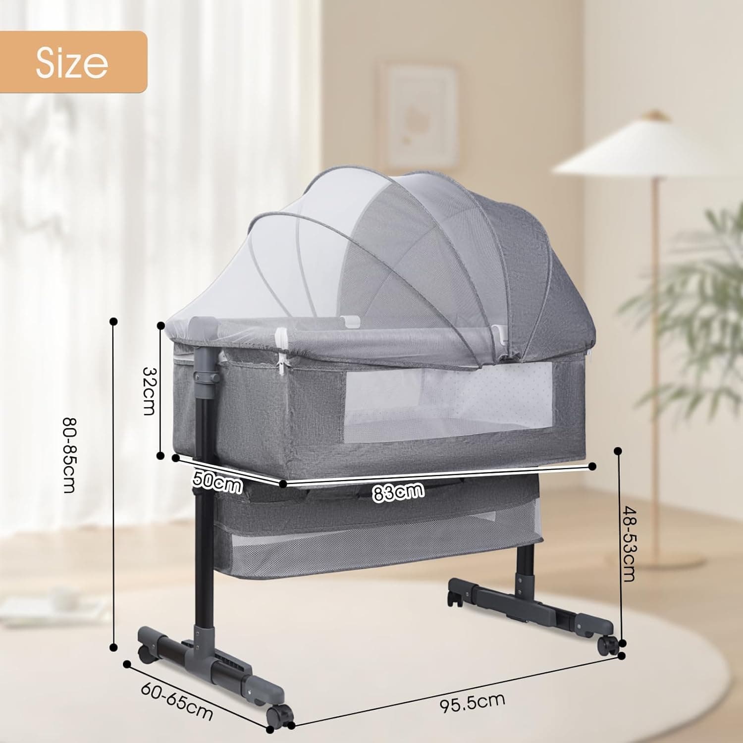 Дитяче ліжко приставне 0219/МК 3в1 з пеленальним столиком Light Grey ∙ Багатофункціональне та зручне ліжко 0219/МК для новонароджених — 2
