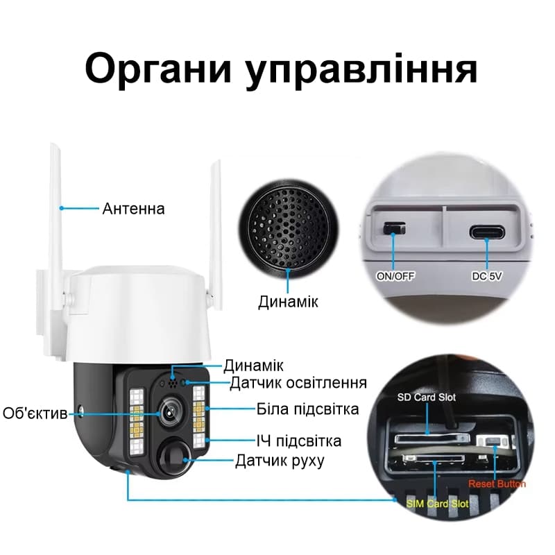 Автономна вулична 4G камера відеоспостереження поворотна PTZ із сонячною панеллю Nectronix VC3-G, V380 pro — 5
