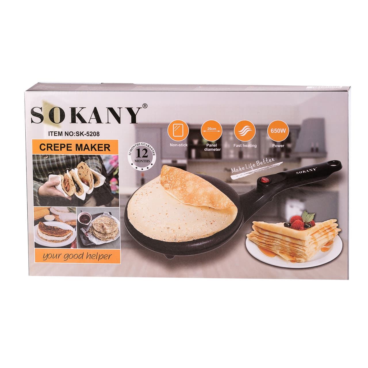 Сковорода для млинців електрична з антипригарним покриттям діаметр 20 см Sokany 650 Вт SK5208 — 6