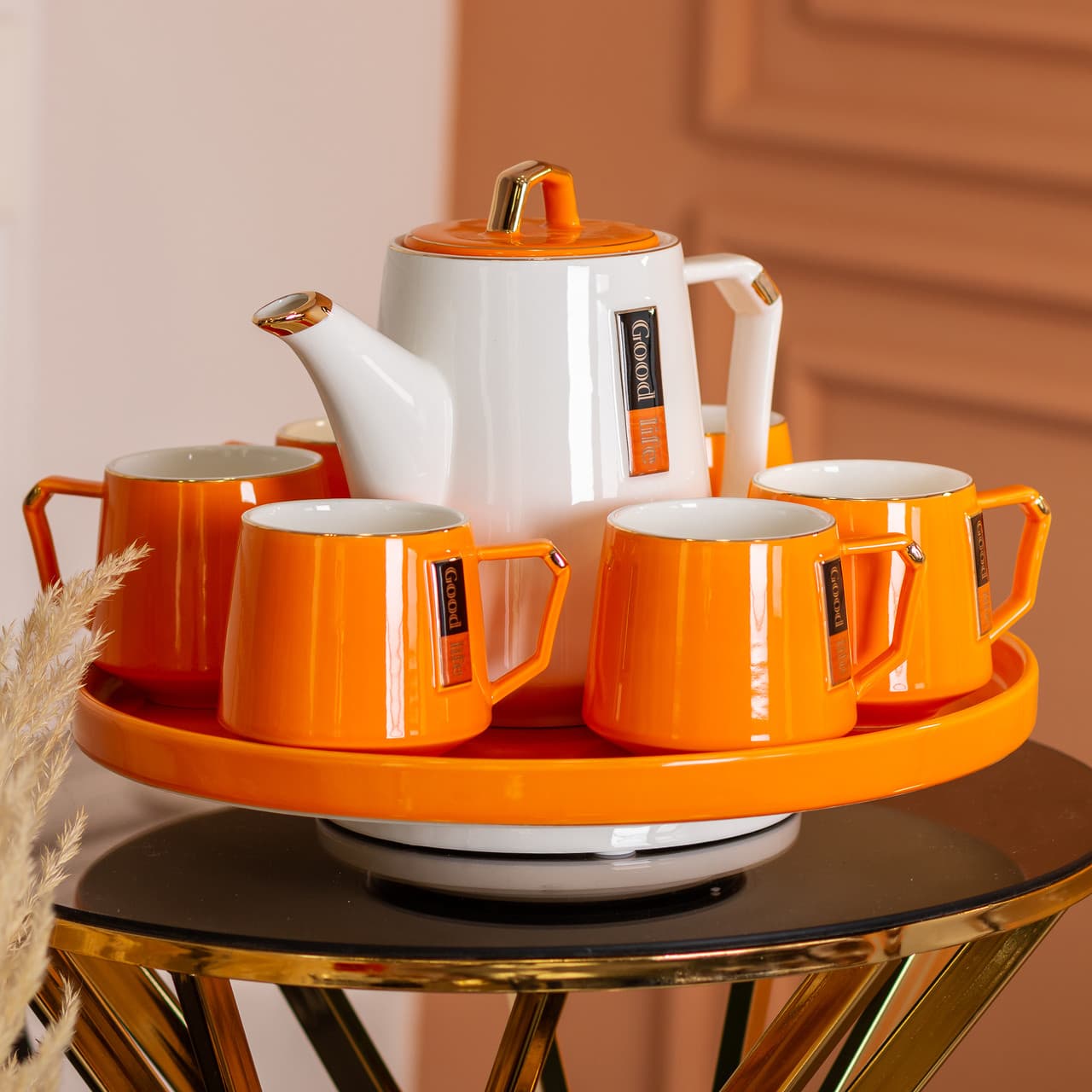 Чайный сервиз на 6 персон с фарфоровой подставкой Orange HP-15-27 — 9