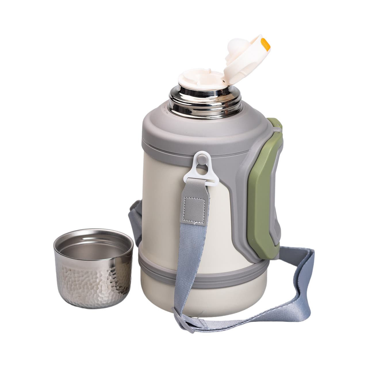 Термос Vacuum Cup 1.5 літра з ремінцем і складною ручкою білий HP-14-21W — 6