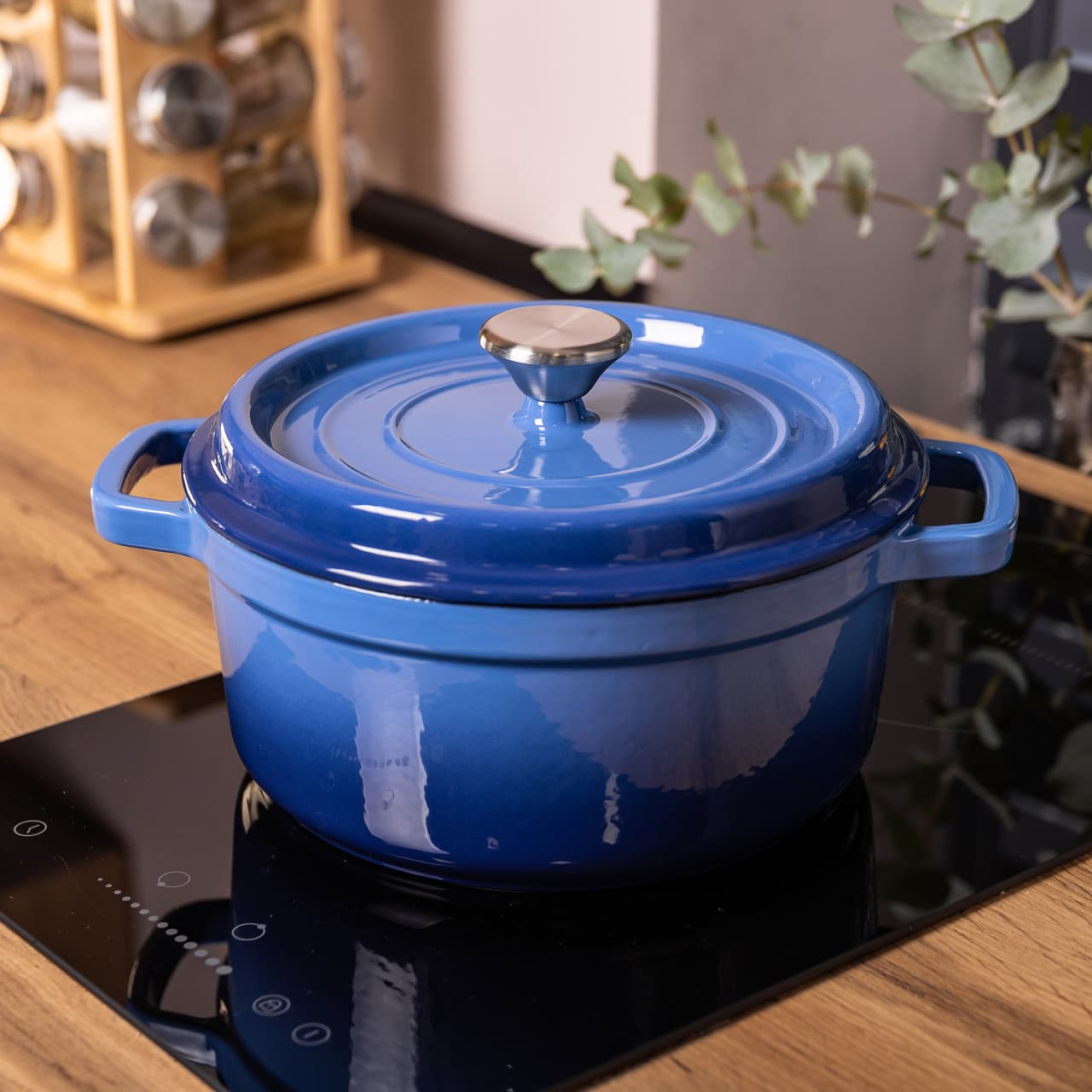 Кастрюля чугунная эмалированная 3 л с крышкой Ø24 см Синяя HP-1-3BL — 5