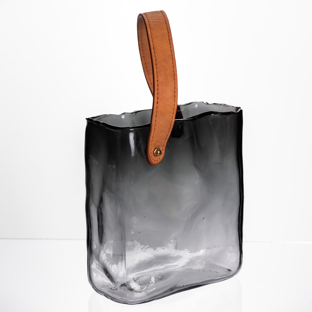 Скляна ваза сумочка з ручкою 16×8×18.5 (см) декоративна Сірий HP-19-156-2 — 3