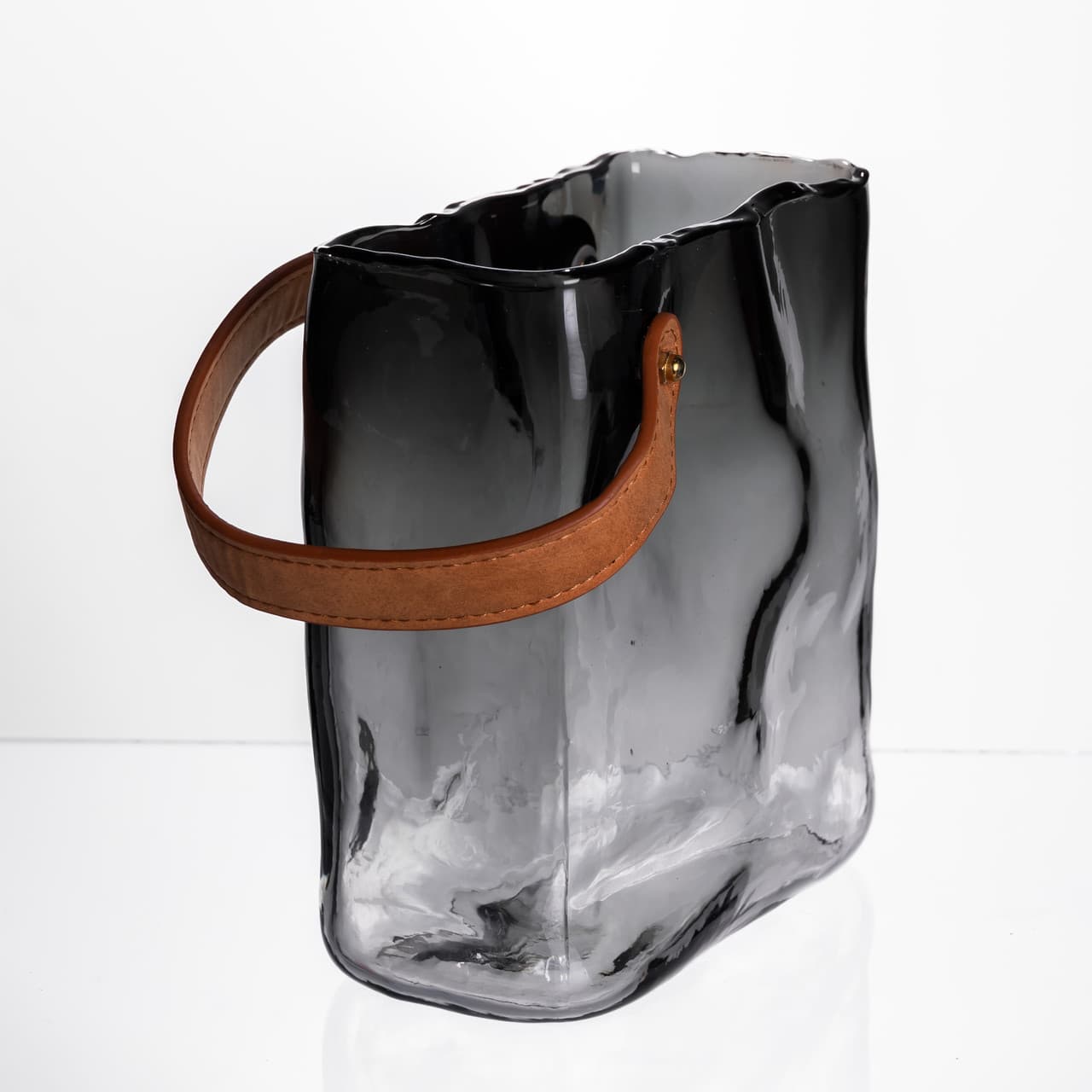 Скляна ваза сумочка з ручкою 16×8×18.5 (см) декоративна Сірий HP-19-156-2 — 5
