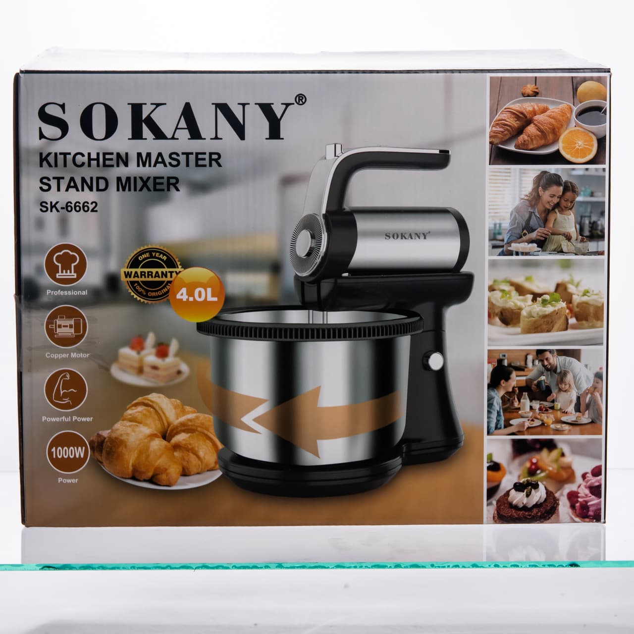 Стационарный миксер Sokany с чашей 4 л, 1000 Вт, 5 скоростей, 2 насадки, венчики и крюки SK-6662 — 10