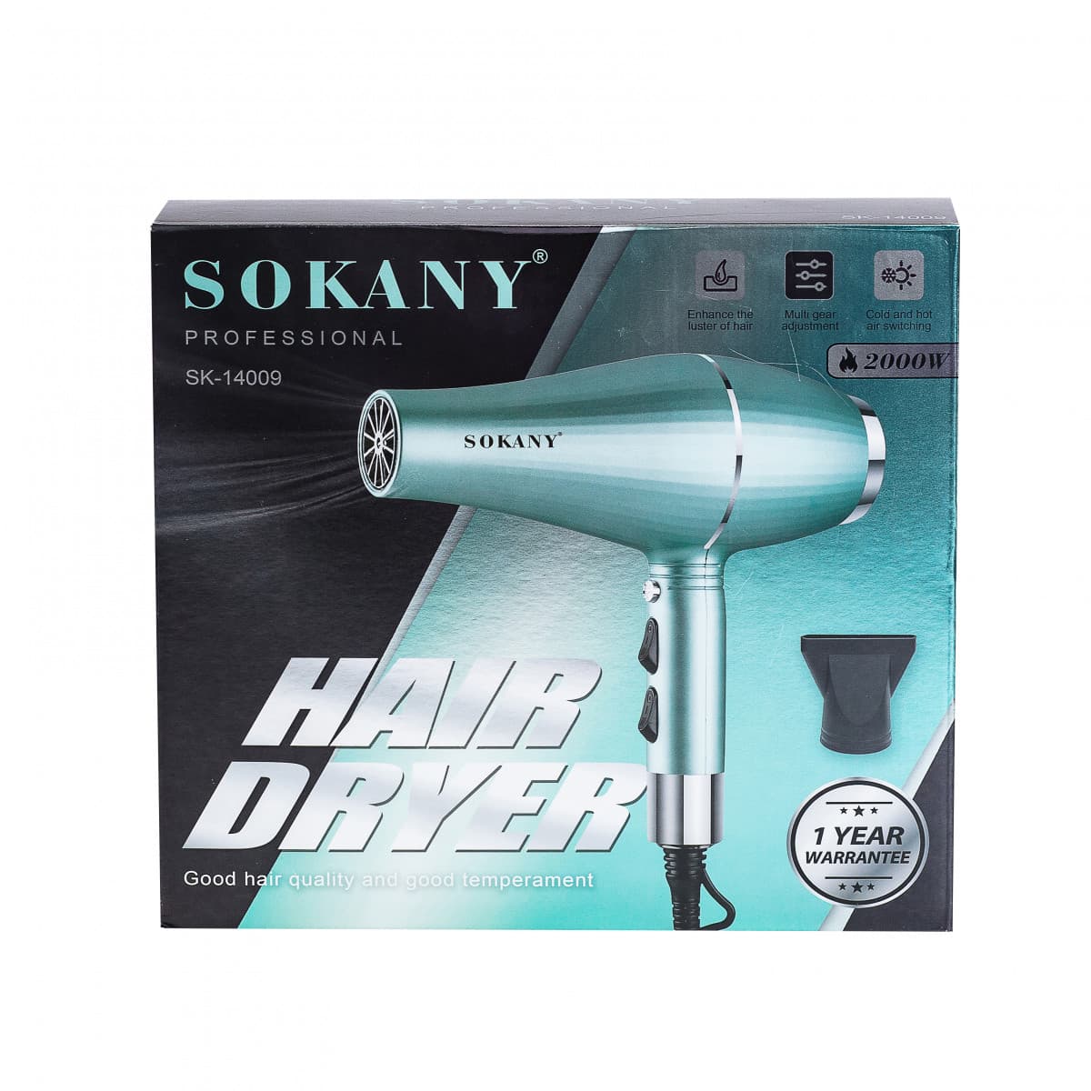 Фен для волос Sokany с двумя концентраторами зеленый SK-14009 — 5