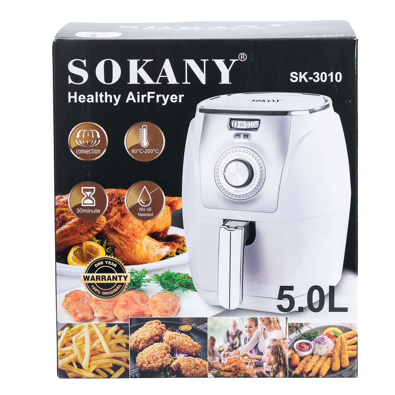 Аэрофритюрница Sokany на 5 литров, 1500 Вт белая SK-3010 — 3