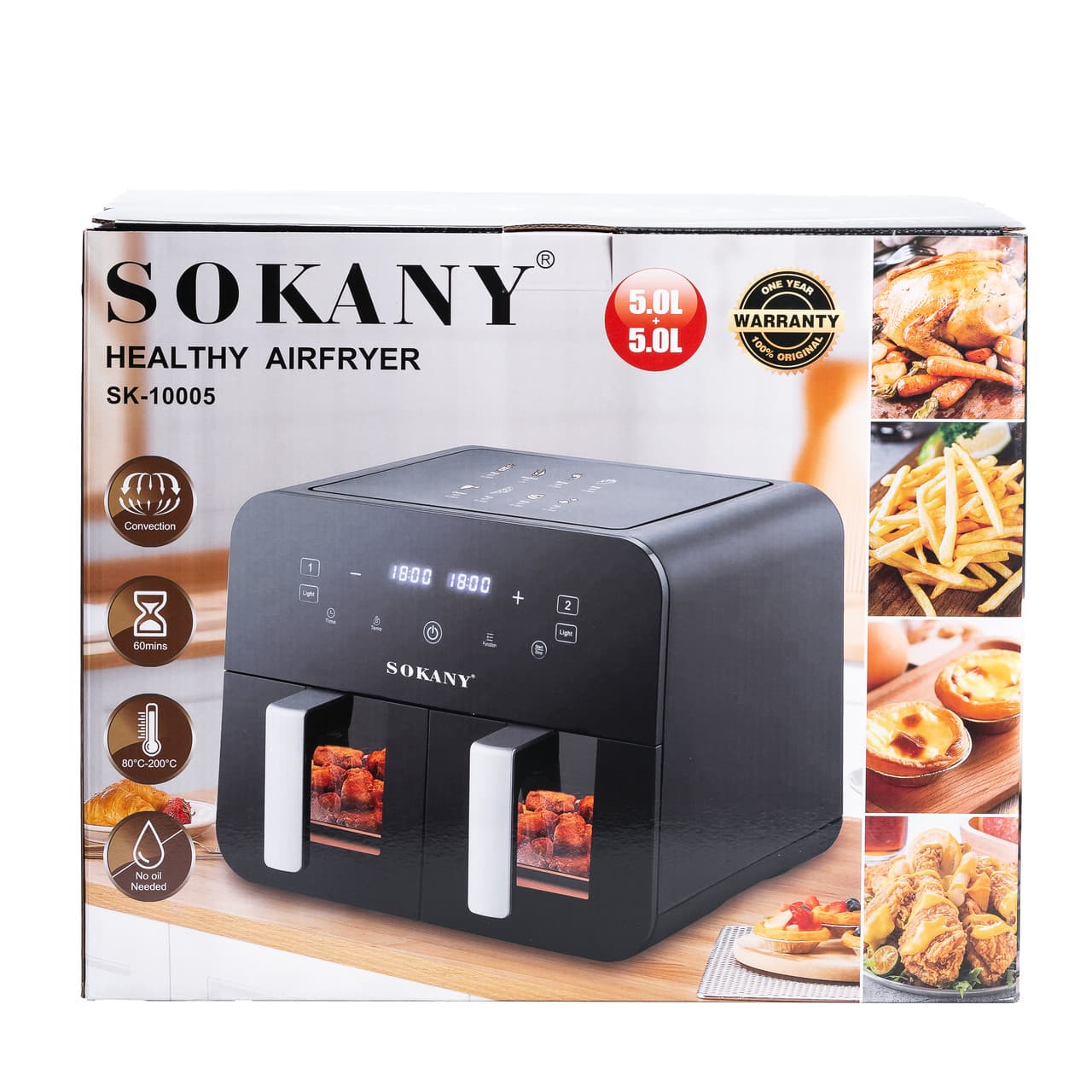 Аэрофритюрница SOKANY на 10 литров, с двумя отделениями 2400 Вт черная SK10005 — 6