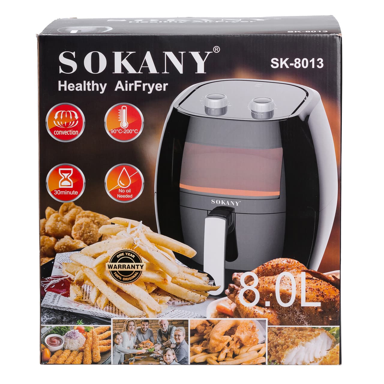 Аэрофритюрница Sokany на 8 литров 1800 Вт черная SK8013 — 6