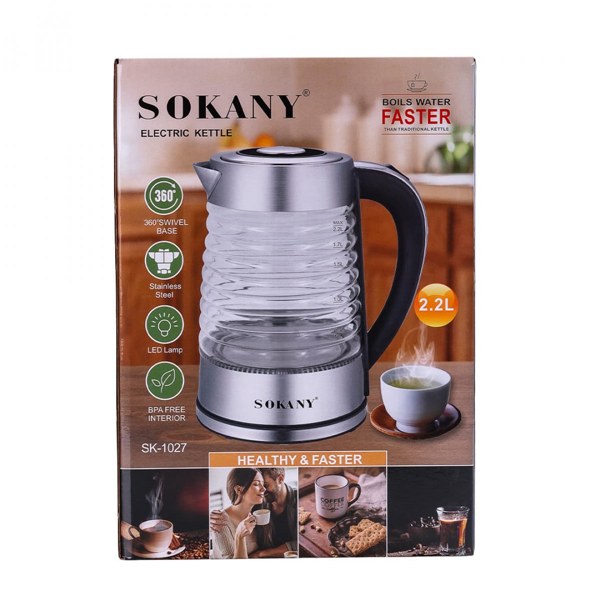 Электрочайник Sokany SK1027CST 2.2 литра стеклянный 2000 Вт с подсветкой — 4