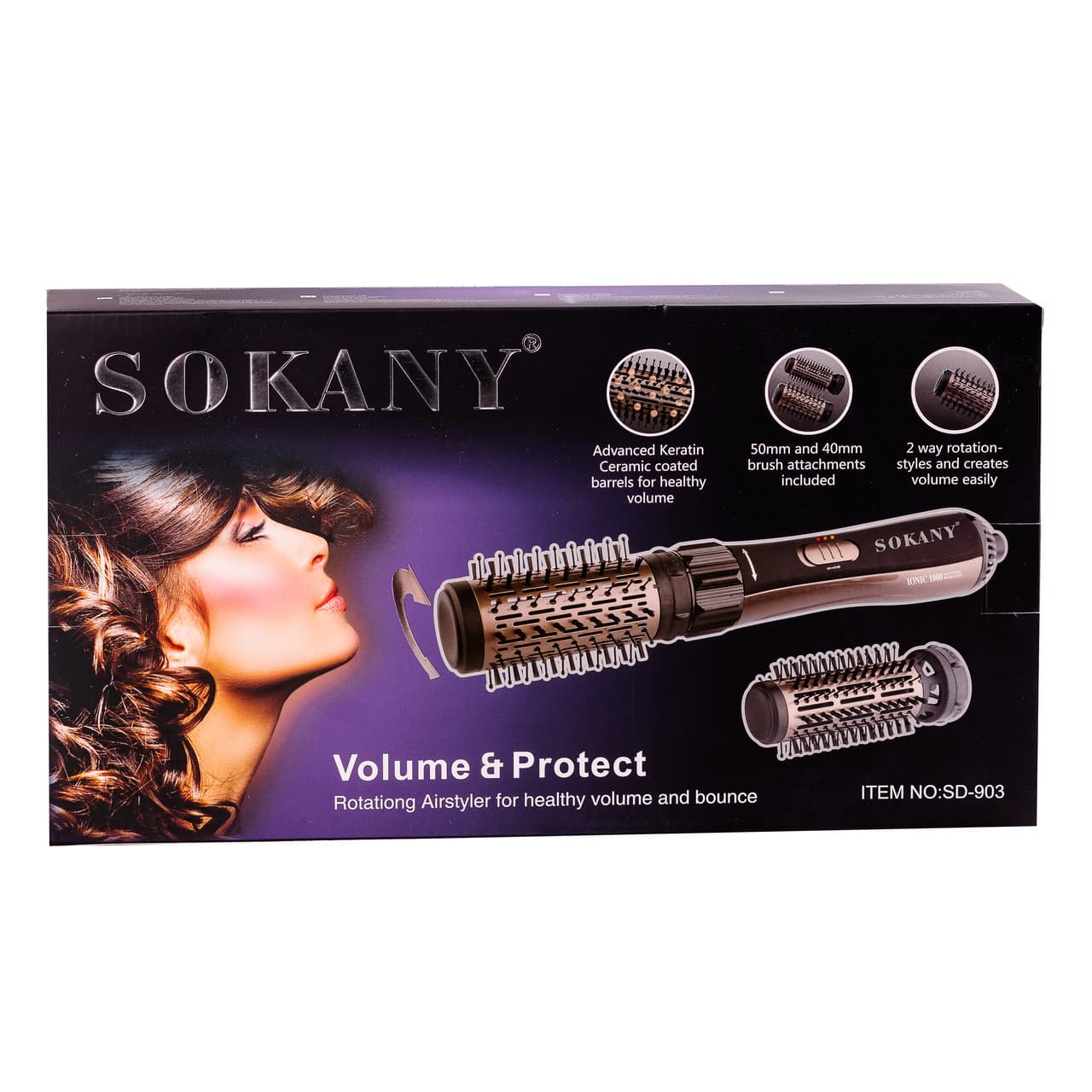 Фен-стайлер для волос 2 в 1 Sokany SD903 с насадками — 6