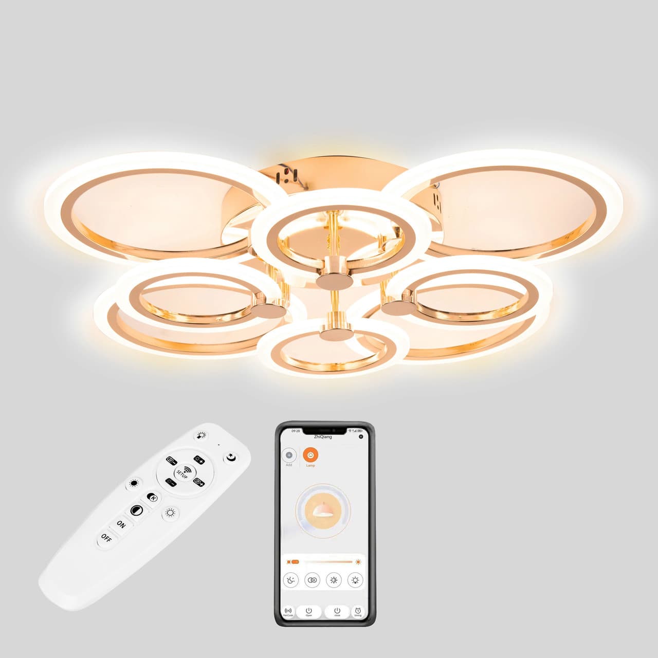 Стельова LED люстра, світлодіодний світильник золото Sunlight 5333/4+4 GLD