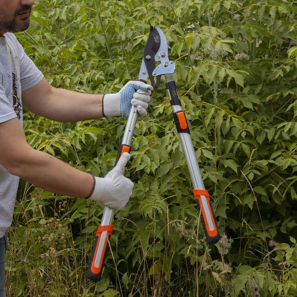 Сучкоріз площинний телескопічний храповий алюмінієві руків'я 700-874мм FLORA (5022374) — 5