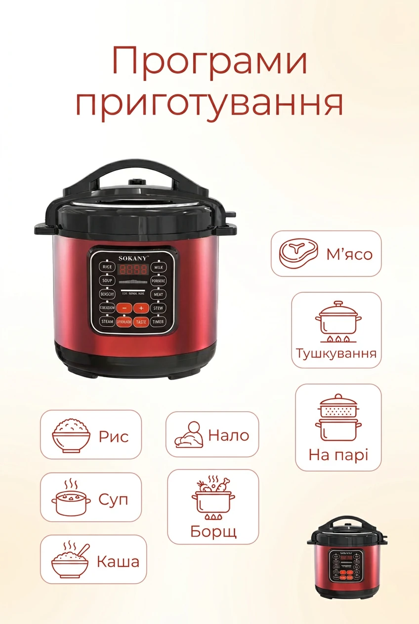 Мультиварка электрическая Sokany 1000 Вт на 5 л с антипригарным покрытием SK-2402-5L — разбор 3